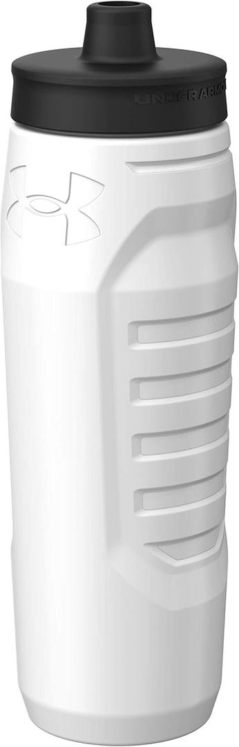 Under Armour Squeeze Water Bottles, 32 oz Water Bottles, Sideline Sports Water Bottle with Quick-Shot Lid, Quick & Easy Hydration, Gym Water Bottles, Squeeze Bottle, 1 32oz Bottle (White)