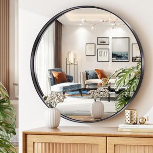 Hasipu Round Black Mirror 24 Inch, Vanity Mirrors for Bathroom Metal Framed Non-Rusting Aluminum Alloy Round Mirrors, Modern Decor Surface Mount (24"L x 24"W, Black Round)
