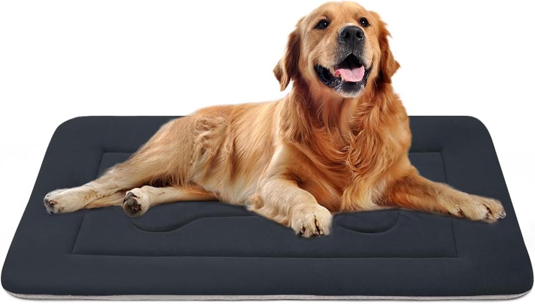 JoicyCo Large Dog Bed Soft Dog Crate Pad Mat 42 in Non-Slip Bottom Washable Dog Sleeping Mattress Pet Beds Cat Bed Kennel Pad, Dark Gray (42.0"L x 28.0"W x 1.2"Th)