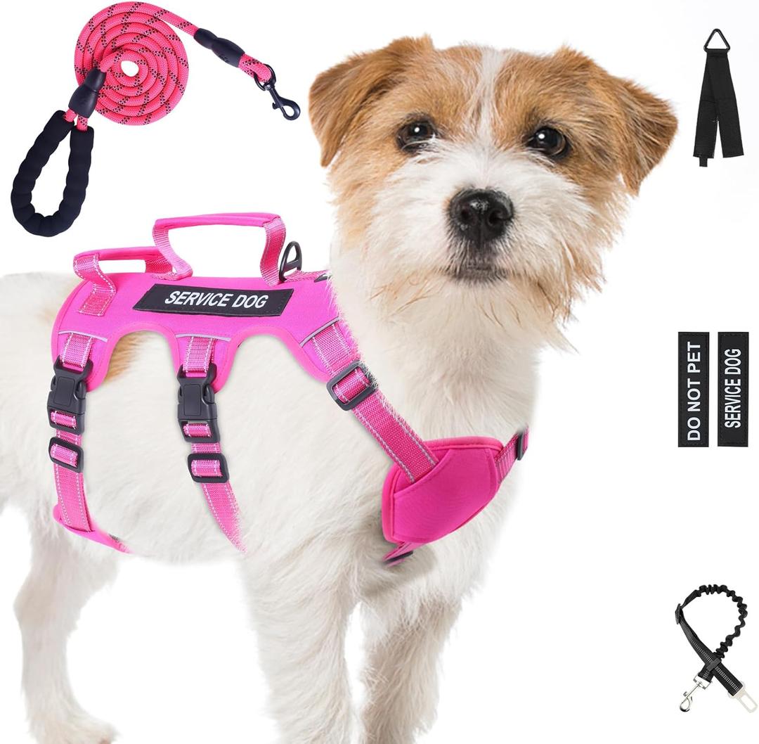Escape Proof Dog Harness for Large Medium Sized Dogs Six Point Adjustable, Service Dog Vest Harness and Leash Set, No Pull Dogs Harnesses with Handle, Medium Dog Harnesses for Walking (Pink, S)
