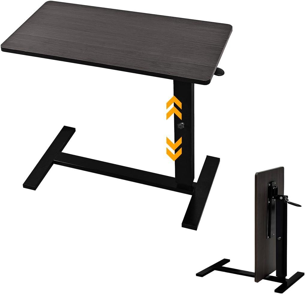 lumizone Foldable Overbed Table with Wheels Adjustable Height Bedside Desk 27.56"-36.61" Rolling Hospital Bed Table with Casters Medical Tray for Home Use Desk Over The Bed (Espresso)