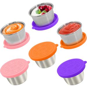 Qukaka 6x2.7 Oz Salad Dressing Container to Go,Handy Leakproof Stainless Steel Meal Prep Containers Reusable,Sauce Containers for Lunch Box, Picnics, Travel, Office and Kitchen Storage (Summer)