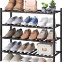 viewcare 4-Tier Black Bamboo Shoe Rack for Entryway, Stackable | Foldable | Natural, Shoe Organizer for Hallway Closet, Free Standing Shoe Racks for Indoor Outdoor