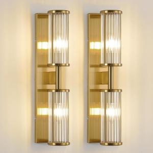 Set of 2 Brushed Brass Vanity Lights, Industrial Bathroom Wall Sconces with Glass Shades for Mirror Lighting