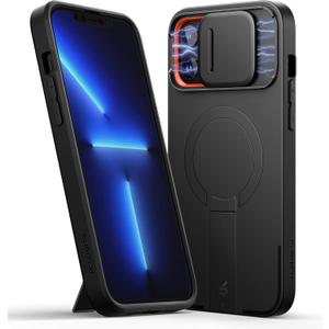 SURITCH for iPhone 13 Pro Max/12 Pro Max Case with Magnetic Camera Slide Cover and Adjustable Kickstand, Compatible with MagSafe, Shockproof Bumper Case Slim Protective Cover 6.7 Inch, Black