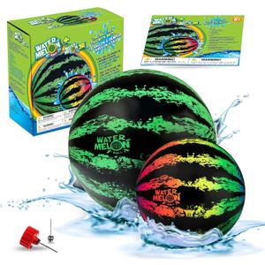 Watermelon Ball Pool Toys for Adults and Family - 2 Pack of 6 1/2" & 9" Kids, Teens, Everyone Swimming Games, Water Football, Tag, Diving Beach Play Fun Accessories