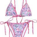 ZAFUL Women's Triangle Bikini Tie Side Whip Stitch String Bikini Two Piece Swimsuit Bathing Suits, Size Medium