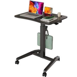 Gibbon Mounts Mobile Standing Desk, Height Adjustable Rolling Laptop Desk with Cup Holder, 27 inches Portable Sit Stand Desk with Wheels and Hook, Pneumatic Computer Table, Black