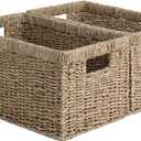 StorageWorks Wicker Storage Basket for Organizing, Medium Seagrass Storage Baskets with Built-in Handles for Pantry, Shelves,2-Pack (13"D x 8"W x 7"H)