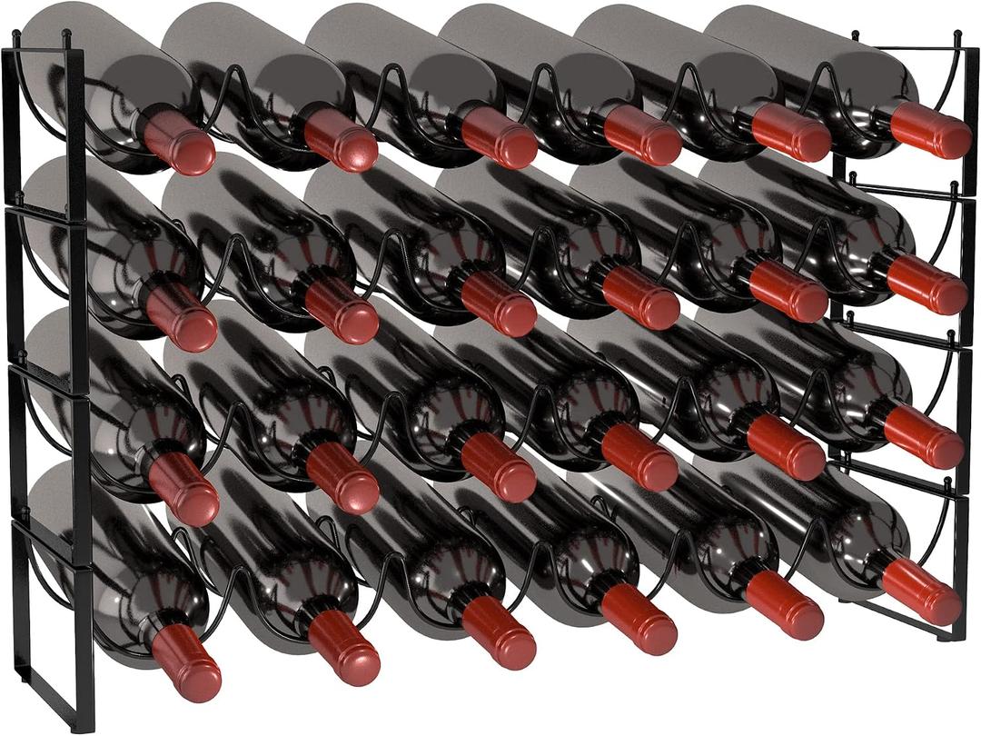TONLEA 4 Tier Wine Rack - 3-in-1, Stackable, 24-Bottle Wine Storage Rack for Cabinet or Pantry (Dark Black, Version 3.0)