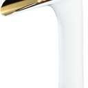 Bathroom Vessel Faucet Waterfall Bathroom Sink Faucet, Single Hole Tall Vessel Bathroom Faucets, White&Gold, Solid Brass, SHUNLI
