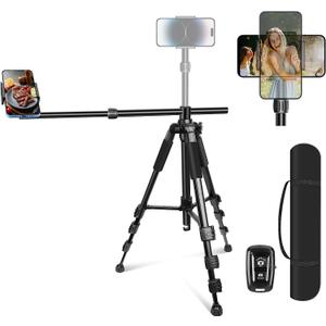 Elitehood iPhone Tripod for Overhead Video Recording [Heavy Duty & Ultra-Stable], 25in Horizontal Long Extendable Boom, 360 Rotation iPhone Tripod Stand with Remote, Vertical 71" Tall Phone Stand