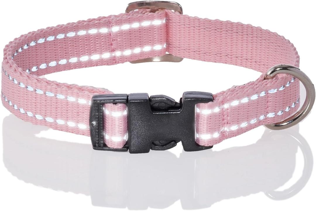 Pet Passion Adjustable Reflective Dog Pet Collar for Small, Medium and Large Dogs, Pink, X-Small