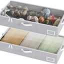 Under Bed Storage Containers, 2-Pack Underbed Storage Box, Collapsible Clothes Storage Bins with Handles and Lid, Medium Under Bed Organizers for Shoe, Blanket, Toy, Pillow, Sheet, Gray (23.5"L x 12.5"W x 5"H)