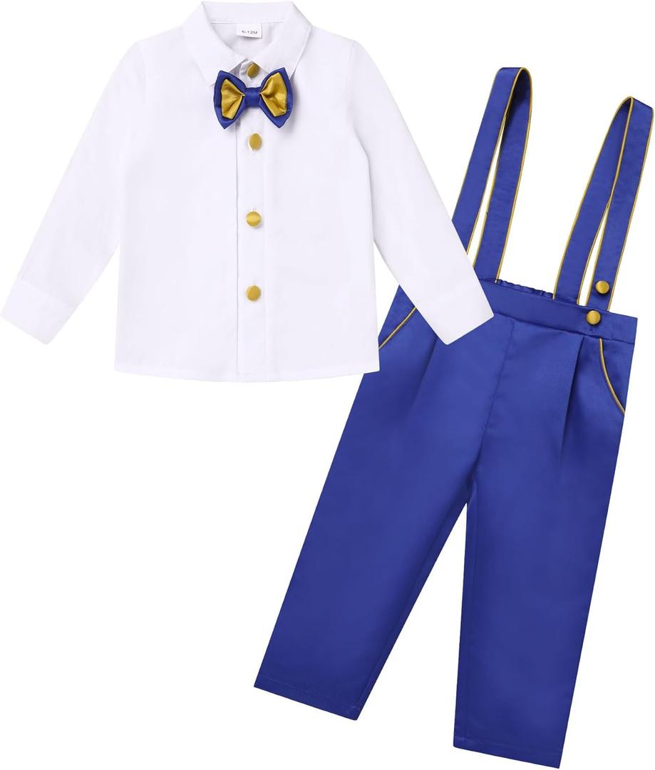 IDOPIP Baptism Christening Outfits for Boys Toddler Baby Wedding Birthday Outfit Gentleman Bowtie Shirt Suspenders Pants Suit