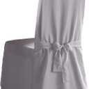 SureFit Cotton Canvas Dining Chair One Piece Slipcover, Full Length Skirt and Back Ties, Relaxed Fit, High Back Armless Chair Cover, Gray Color (Grey)