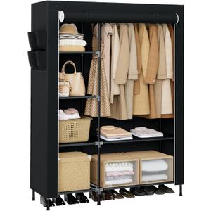 Portable Closet, 48 Inch Large Capacity Wardrobe Closet, Clothes Storage Organizer with Shelves and Hanging Rod, Easy to Assembly, Black PCT221B01