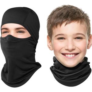 Kids Balaclava Face Mask Ski Mask Full Face Cover Lightweight Windproof UV Protector Neck Gaiter Skiing Cycling Black