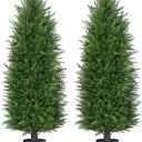 4FT Artificial Topiary Cedar Plants Outdoor, Faux Pine Trees UV Resistant and Potted, 48 Inch Tall Fake Shrubs Evergreen for Front Porch Decor Set of 2