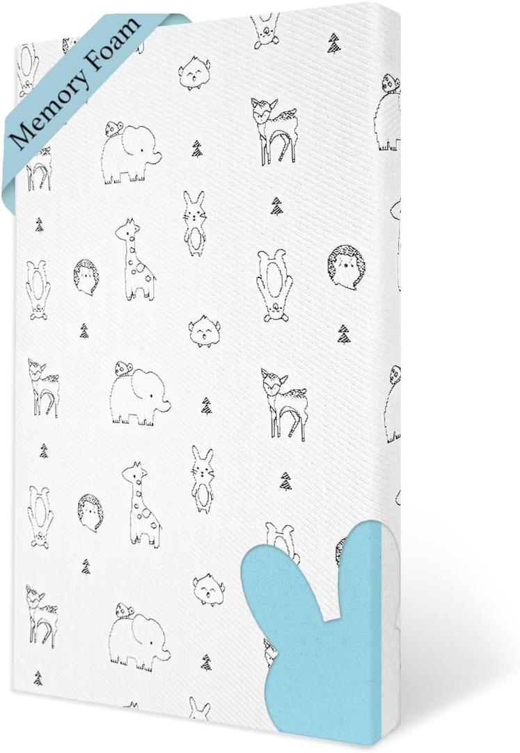 Pack and Play Mattress Pad, 38"x26" Firmness Memory Foam Thick Pack N Play Mattresses Topper, Portable Dual-Sided Baby Mattress for Pack n Play with Breathable Animal Pattern Cover