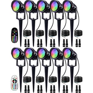 SUNVIE 12W Low Voltage Landscape Lighting RGB Color Changing LED Landscape Lights with Remote Control Waterproof Garden Patio Spotlight Christmas Decoration for Outdoor(10 Pack with Connector)