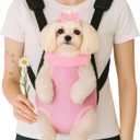 Dog Backpack Carrier, Thick Straps & Cushion, Pet Sling Front Backpacks for Small Medium Dogs 2.5-4 Lbs, Legs Out, Adjustable Wearable Puppy Chest Travel Bag, Easy-Fit for Hiking/Walking/Camping (Pink)