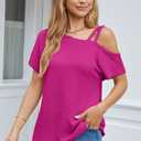Dokotoo Womens Summer Tops Off One Shoulder Waffle Knit Short Sleeve T-Shirts Casual Lightweight Solid Color Blouses (Pink, L)