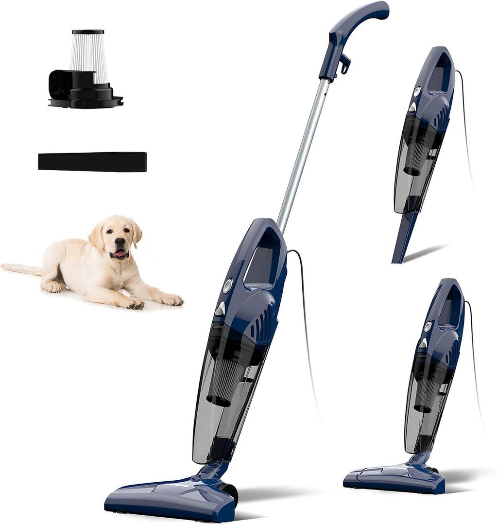 Corded Stick Vacuum for Pet Hair & Hard Floors - Lightweight, 3-in-1 Handheld with 180Left-Right Steering, 14KPA Powerful Suction on Low-Pile Carpet, HEPA Filter, 16.4ft Cord, 0.7L Capacity (VA001)