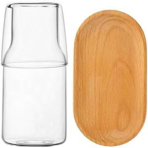 PRETYZOOM Bedside Water Carafe 16 Oz Glass Set for Bedroom Nightstand, Night Water Carafe Set, Mouthwash Dispenser for Bathroom, with Cup 1 Piece Broken