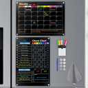 Black Magnetic Acrylic Dry Erase Calendar for Fridge, Monthly & Weekly/Chore Chart Planning Board Set for Kids/Adults/Teens, Includes 7 Colorful Markers, 16"x12"