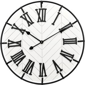 EMAX HOME 24 Inch Large Wooden Wall Clock Extra Large Farmhouse Wall Clock with 3D Roman Numerals, Modern White Round Wood & Metal Clock for Living Room, Silent & Accurate Timekeeping