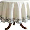 ISAENNE Designer Vintage Linen Elegant Round Tablecloth,Chinoiserie Floral Indoor Table Cloth,Wrinkle Resistant Decor Table Cover for Dining Thanksgiving Kitchen,Diameter 67"-Segerman B