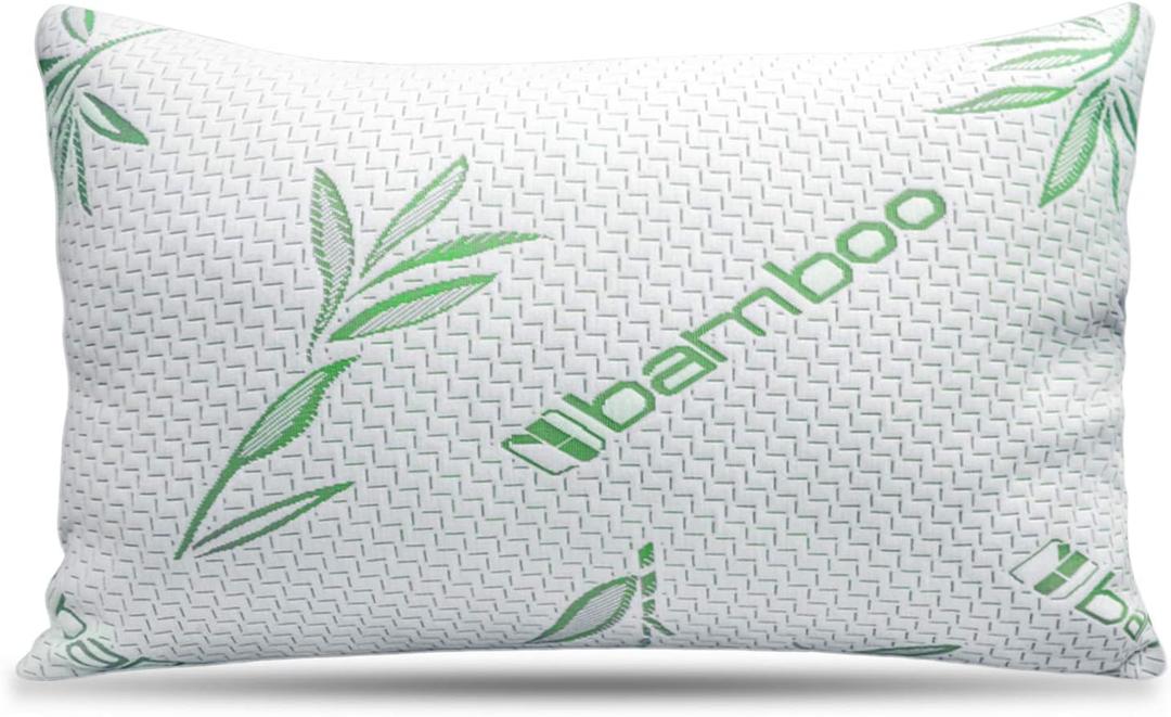 Queen Size Rayon Derived from Bamboo Pillow, Cooling Shredded Memory Foam Bed Pillows Sets for Back, Stomach, Side Sleepers, Adjustable to Soft/Firm, Washable Cover, Queen (Pack of 1)