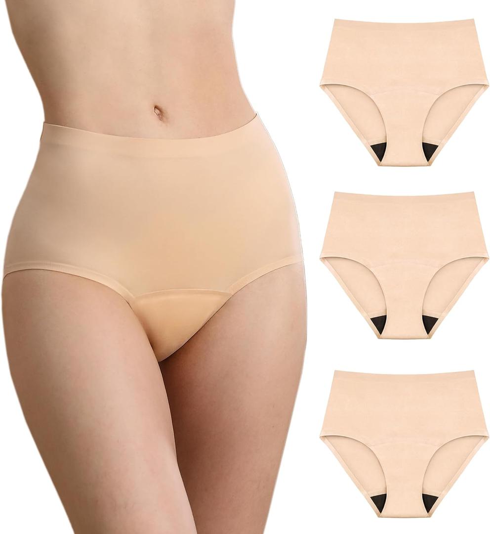 Washable Incontinence Leak Proof Underwear for Women Absorbent Panties Protective Briefs Postpartum 3 Pack (Beige M)