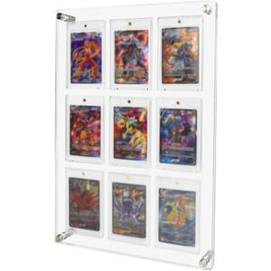 Acrylic Trading & Sports Card Display Frame - 9-Slot Wall/Desktop Holder for Baseball, Pokemon, Hockey Cards, UV-Protected with Magnetic One Touch Holders & Ad Nails