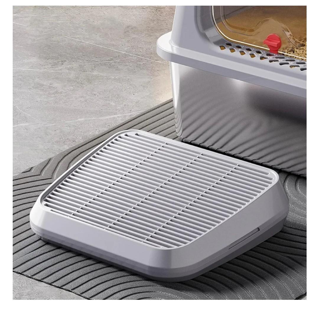 SpaceTime Elevated Cat Litter Mat for Litter Box,Trapping Litter Ramp/Steps for Floor Indoor,Washable Easy Cleaning Cat Pad with Filter Function,Suitable for Kitty & Senior Cats (Light Grey)