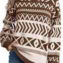 Dokotoo Brown Sweaters for Women Casual Striped Long Sleeve Pullover Jumpers Cute Crew Neck Color Block Sweater Top Lightweight Sweaters for Women Christmas Sweaters for Women Large