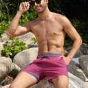 unitop Mens Swim Trunks with Compression Liner 5 Inch Inseam Surfing Board Shorts with Zipped Pockets (40, Pink)