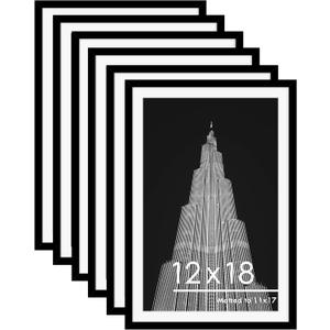 PEALSN 12x18 Picture Frame Set of 6, Display Pictures 11x17 with Mat or 12x18 without Mat for Wall Mounting Display, Poster Frames Collage for Wall Decor, Black.