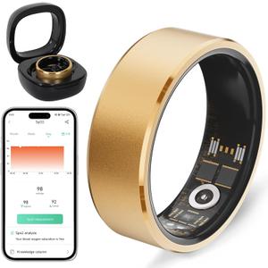 Smart Ring Health Fitness Tracker for Women Men (10#(19.8mm), Gold)