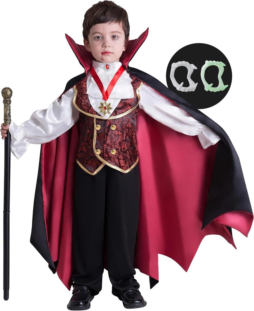 Spooktacular Creations Halloween Gothic Vampire Costume Kids, Deluxe Halloween Vampire Costumes for Dress Up, Role Play (3T, Red)