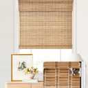 LazBlinds No Tools No Drill Cordless Bamboo Roman Shades, Light Filtering Window Treatment, Roll Up Bamboo Blinds for Window 25'' W x 64'' H, Brown