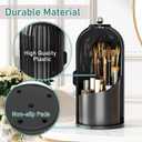 GAXmi Makeup Brush Holder with Lid Cosmetic Tools Organizer 360 Rotating Waterproof Dustproof Beauty Brushes Storage for Vanity, Dark Black