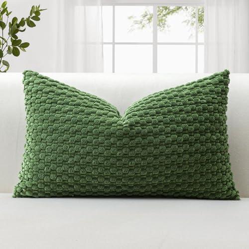 OTOSTAR Corduroy Soft Decorative Throw Pillow Covers 16x24 Inch Lumbar Pillow Covers with 3D Bubble Texture Cushion Case for Couch Sofa Bedroom Boho Pillowcase for Home Decor (Moss Green)