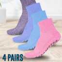 Doctor's Select Diabetic Ankle Hospital Socks with Grips for Women Men - 4 Pair 1/4 Length Neuropathy Socks for Women