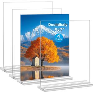 Acrylic Picture Frame 5x7 inches, 4 Pack Clear Plastic Picture Frames Holder Standing,Double Sided Picture Desktop Display for Photo Home Office -Vertical