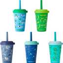 REDUCE GoGo's Kids Portable Tumbler Cups with Lids and Spill-Proof Straws - 5 Pack of Stackable 12 oz Tumblers with Twist-On Lids - Easy Storage, Dishwasher Safe - Scavenger Boy Set