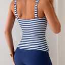 B2prity Women's Tankini Swimsuit Tummy Control Ruched Two Piece Bathing Suit Push Up Modest Swim Suits with Shorts (Blue, M)