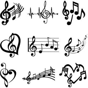 9pcs Music Note Silhouettes Iron on Transfer Patches for Clothing DIY Washable Iron on Stickers for Clothes Heat Transfer Vinyl Decals Appliques