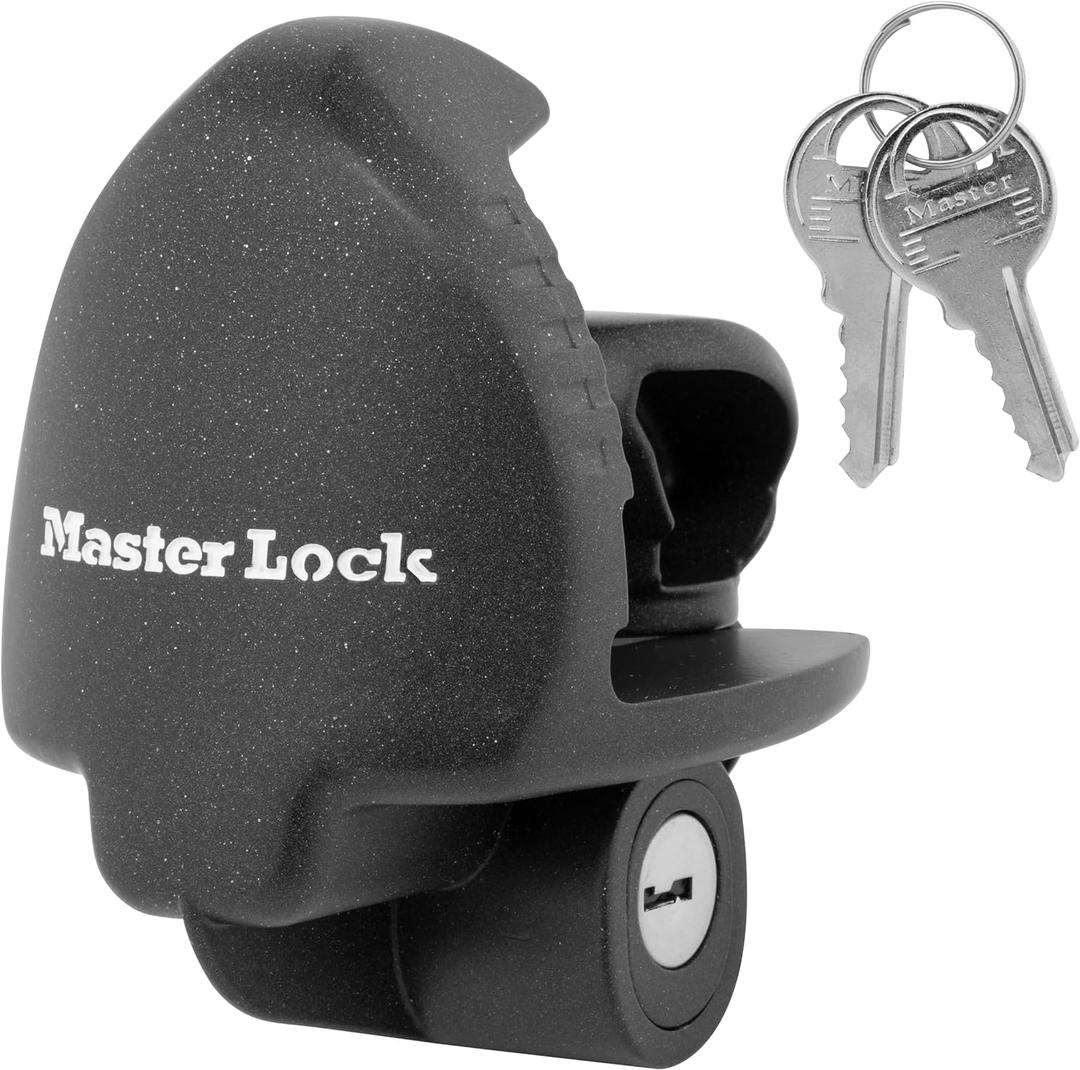 Master Lock Black Universal Size Trailer Hitch Lock, Trailer Coupler Lock for Securing RVs, Horse Trailers, Tool Trailers and More, 379ATPY